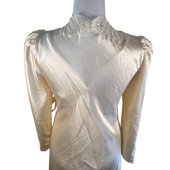 Vintage 70s Lanvin Satin & Lace Night Gown & Robe Set Wedding Bridal Honeymoon - Picture 14 of 15